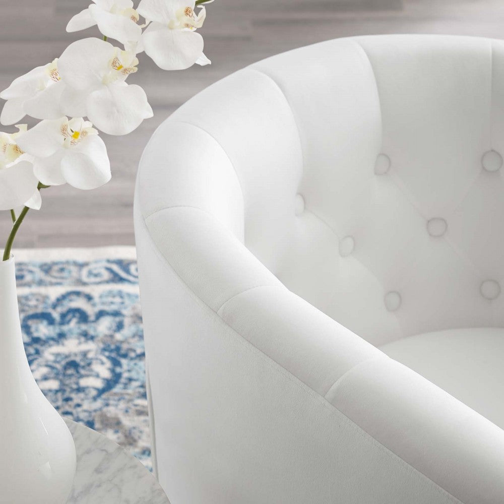 Prospect Tufted Performance Velvet Swivel Armchair, White