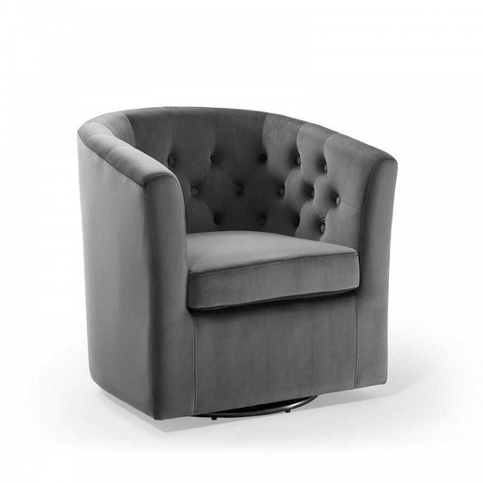 Prospect Tufted Performance Velvet Swivel Armchair, Charcoal