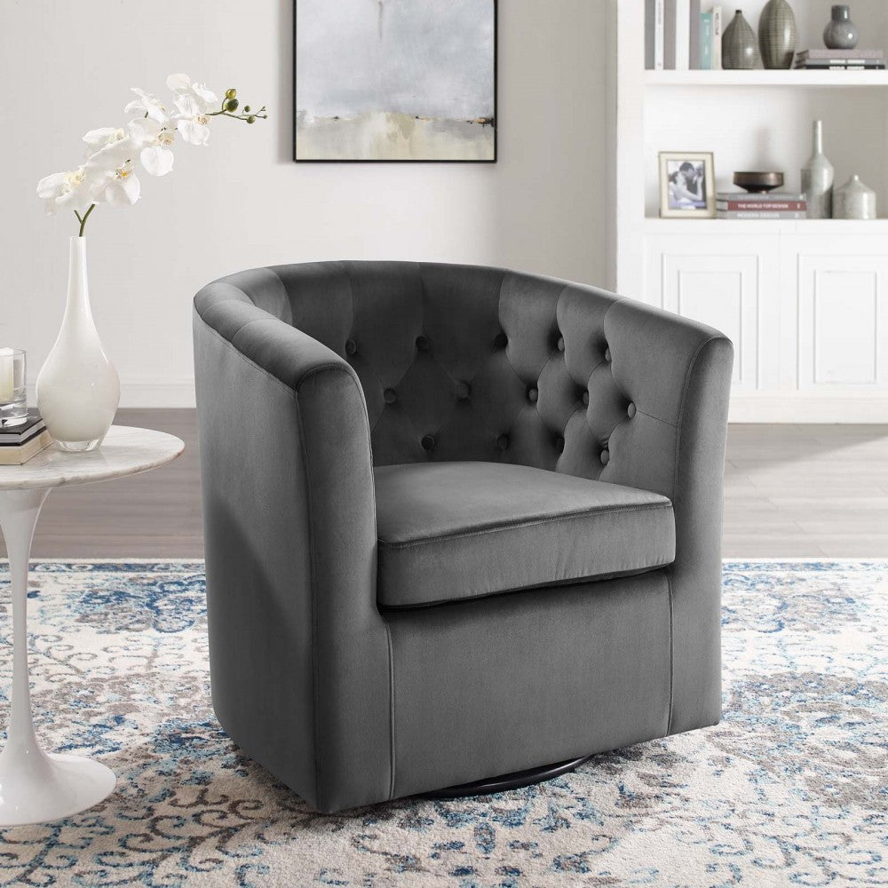 Prospect Tufted Performance Velvet Swivel Armchair, Charcoal