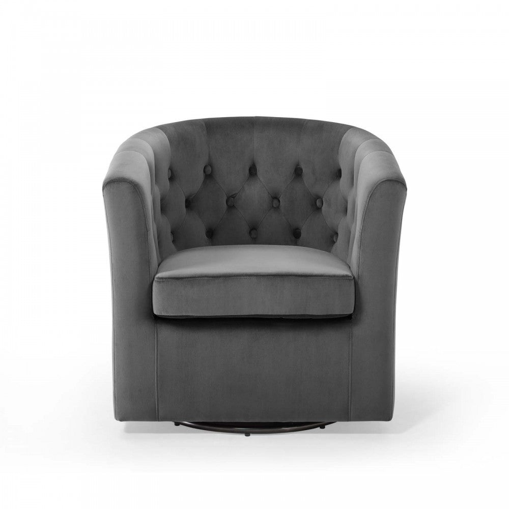 Prospect Tufted Performance Velvet Swivel Armchair, Charcoal