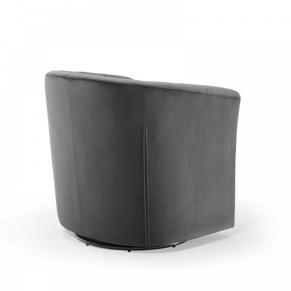 Prospect Tufted Performance Velvet Swivel Armchair, Charcoal