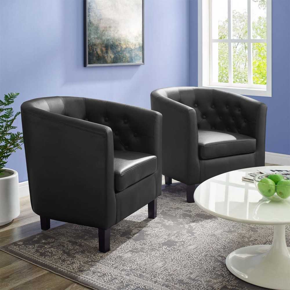 Prospect Upholstered Vinyl Armchair Set of 2, Black