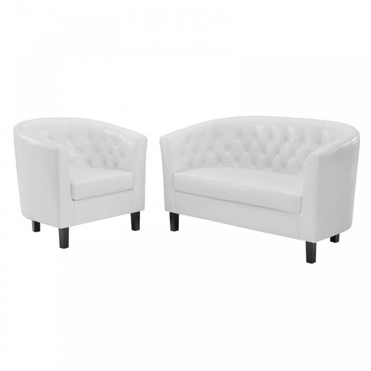 Prospect Upholstered Vinyl Loveseat and Armchair Set, White