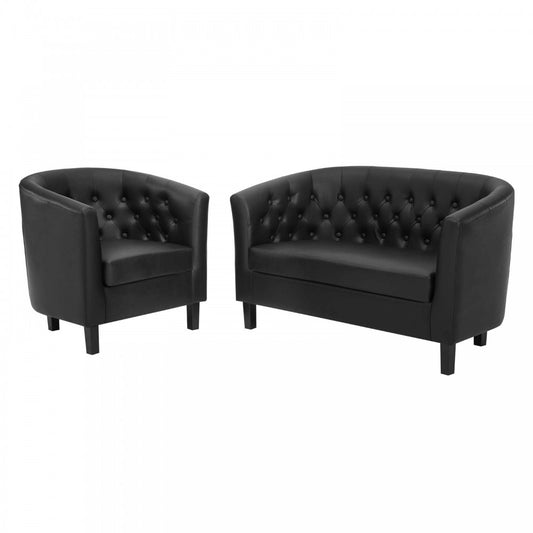 Prospect Upholstered Vinyl Loveseat and Armchair Set, Black
