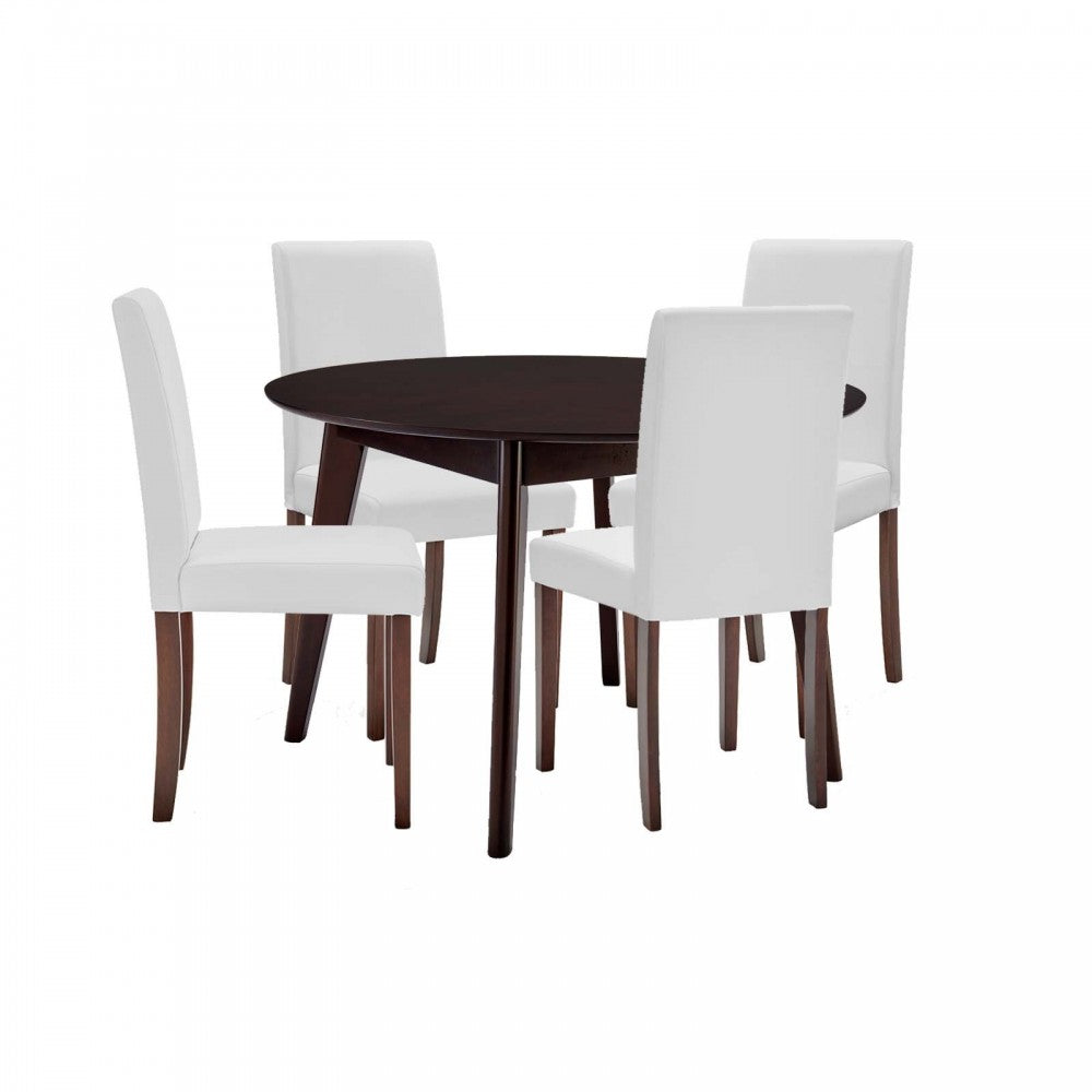 Prosper 5 Piece Faux Leather Dining Set, Cappuccino White, EEI-4289-CAP-WHI