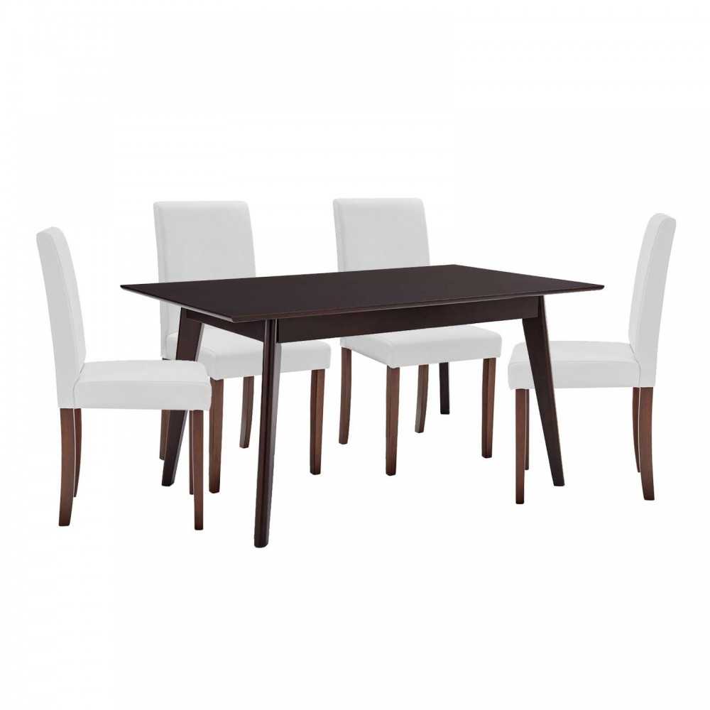Prosper 5 Piece Faux Leather Dining Set, Cappuccino White, EEI-4187-CAP-WHI