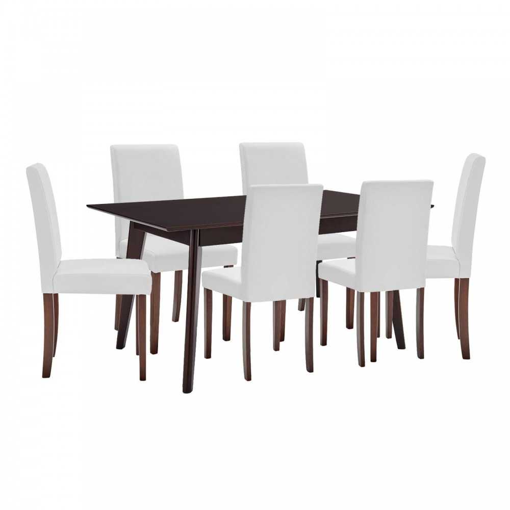 Prosper 7 Piece Faux Leather Dining Set, Cappuccino White, EEI-4188-CAP-WHI