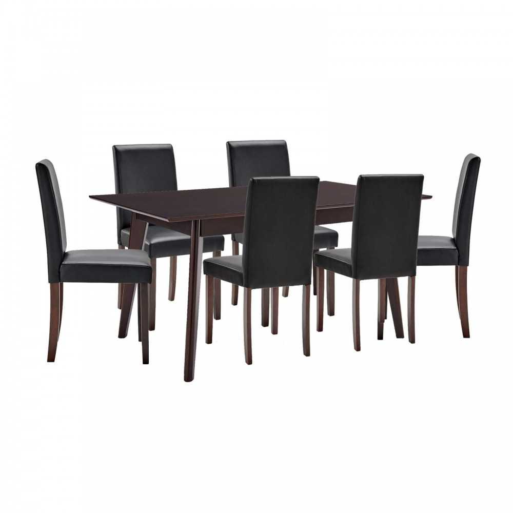 Prosper 7 Piece Faux Leather Dining Set, Cappuccino Black, EEI-4182-CAP-BLK