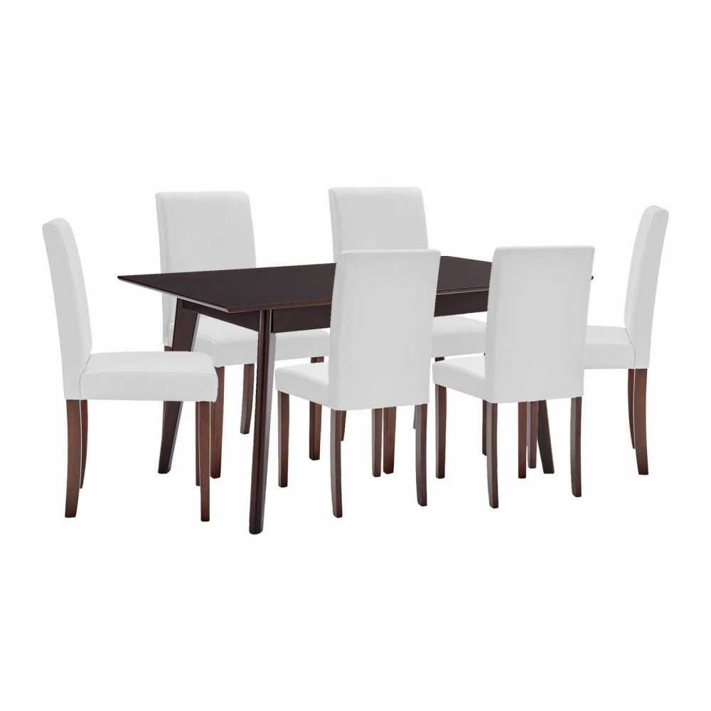 Prosper 7 Piece Faux Leather Dining Set, Cappuccino White, EEI-4182-CAP-WHI