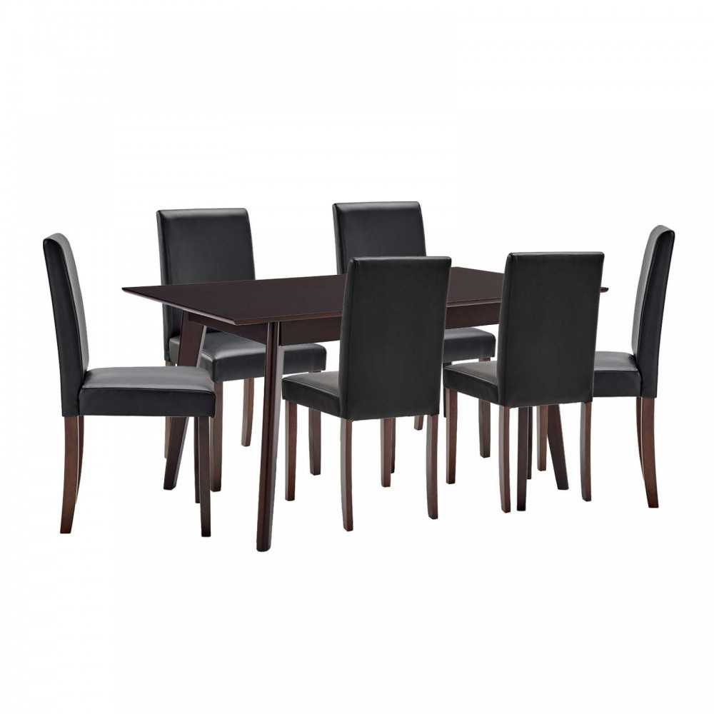Prosper 7 Piece Faux Leather Dining Set, Cappuccino Black, EEI-4188-CAP-BLK