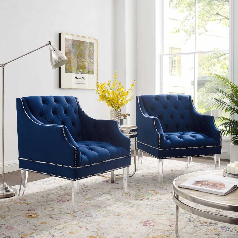 Proverbial Armchair Performance Velvet Set of 2, Navy