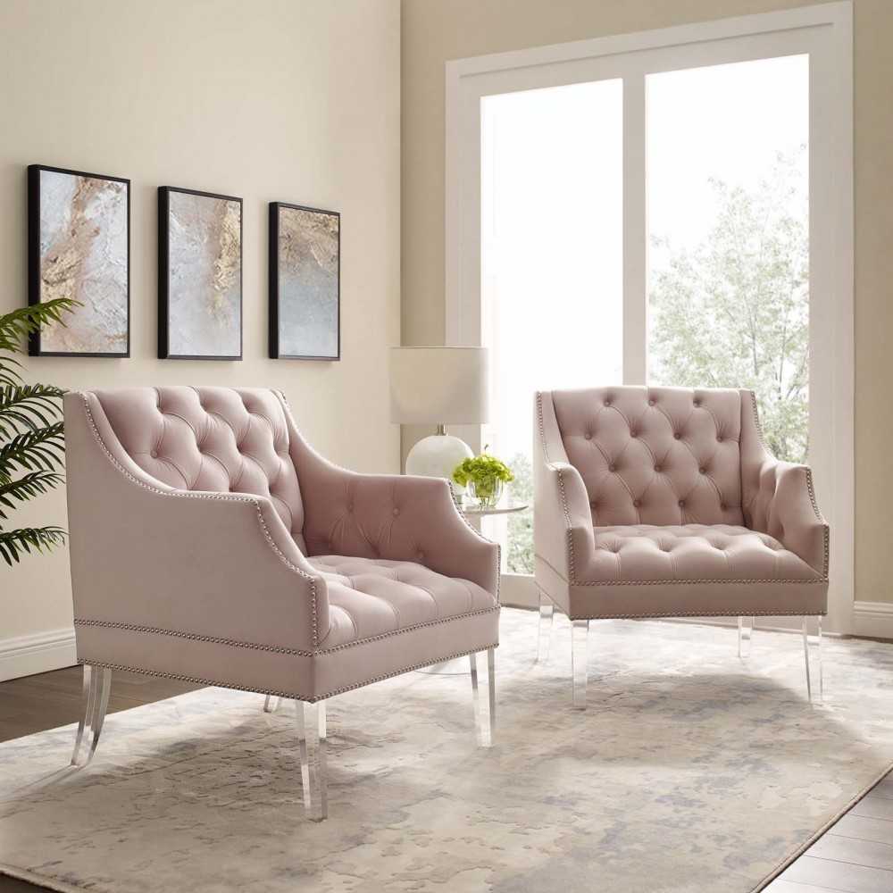 Proverbial Armchair Performance Velvet Set of 2, Pink