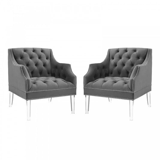 Proverbial Armchair Performance Velvet Set of 2, Gray