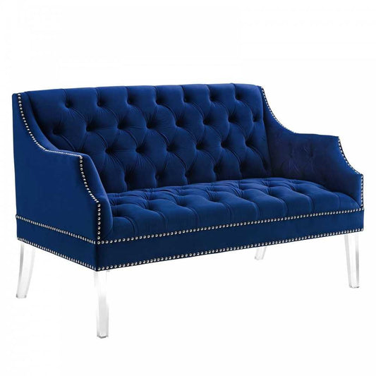 Proverbial Tufted Performance Velvet Loveseat, Navy