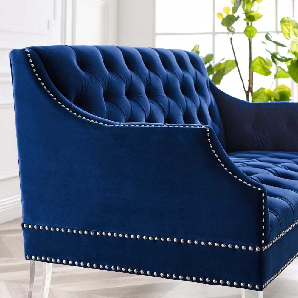 Proverbial Tufted Performance Velvet Loveseat, Navy