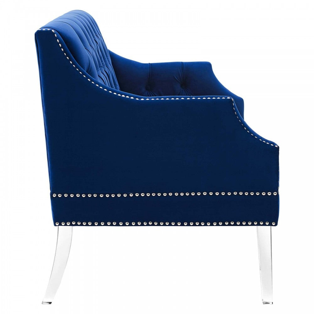Proverbial Tufted Performance Velvet Loveseat, Navy