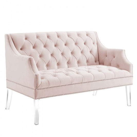 Proverbial Tufted Performance Velvet Loveseat, Pink