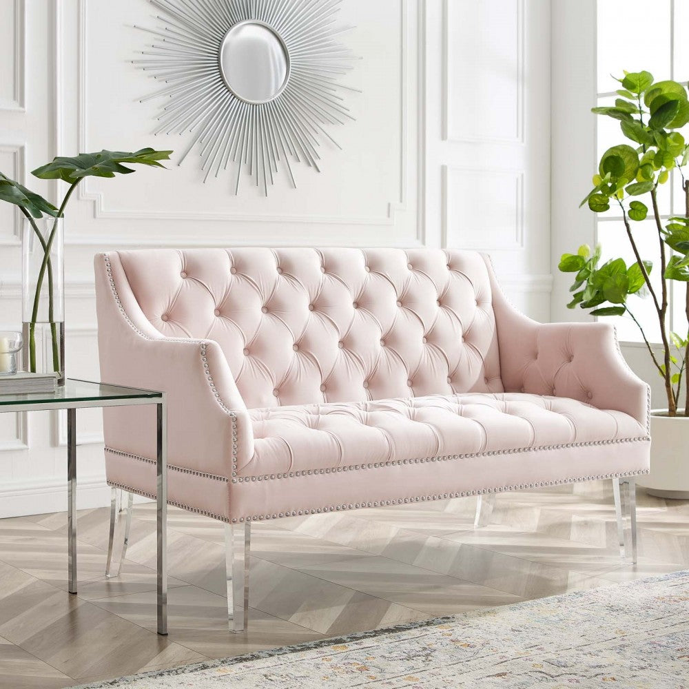 Proverbial Tufted Performance Velvet Loveseat, Pink