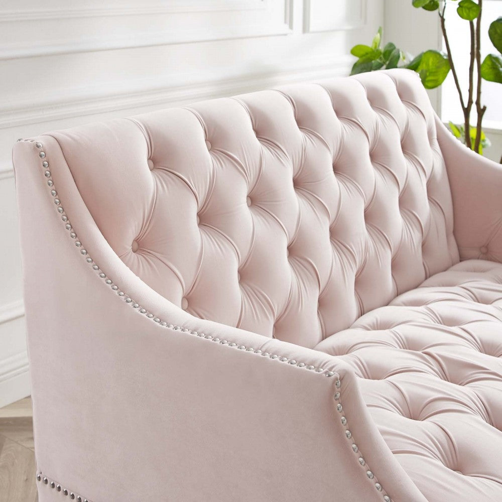 Proverbial Tufted Performance Velvet Loveseat, Pink