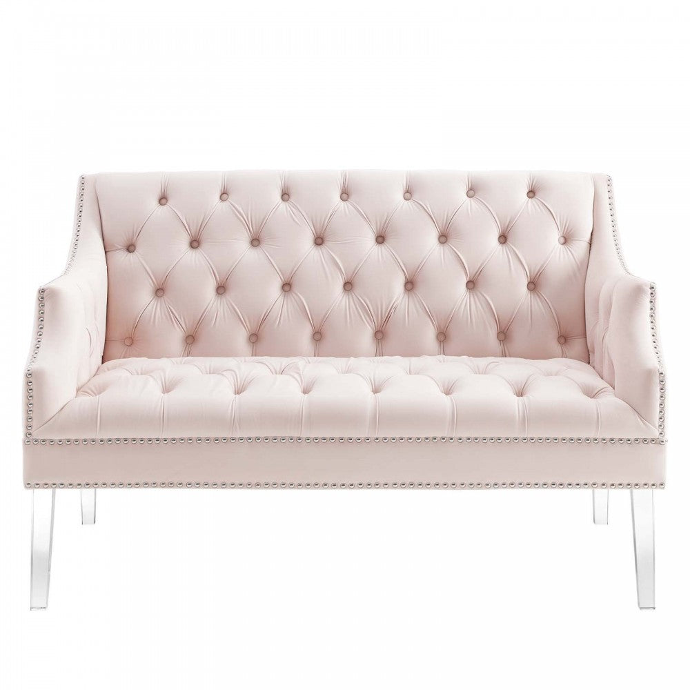 Proverbial Tufted Performance Velvet Loveseat, Pink