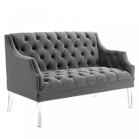 Proverbial Tufted Performance Velvet Loveseat, Gray