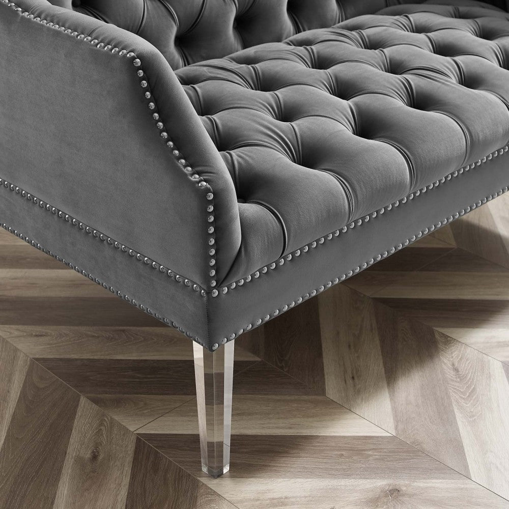 Proverbial Tufted Performance Velvet Loveseat, Gray