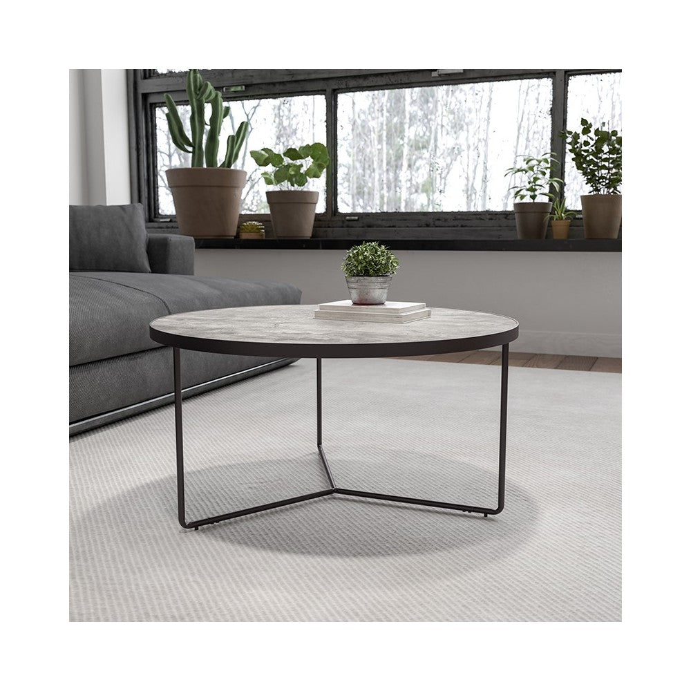 Providence Collection 31.5" Round Indoor Living Room Coffee Table in Faux Concrete Finish