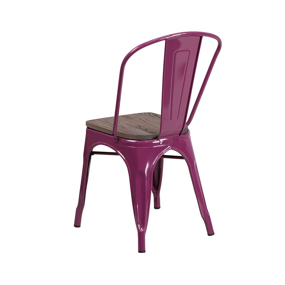 Purple Metal Stackable Chair with Wood Seat