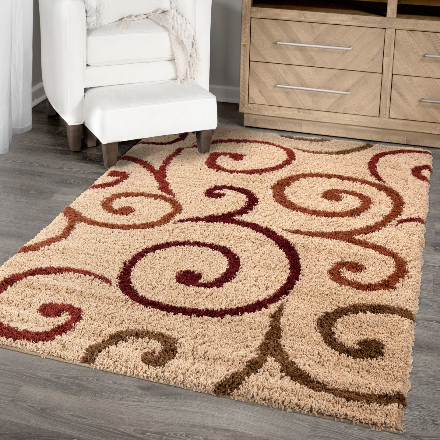 Orian Impressions Shag Swirls Beige 79"X120"