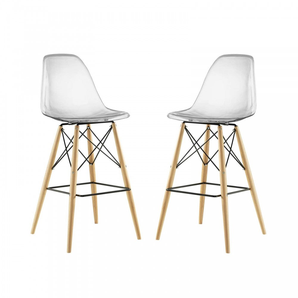 Pyramid Dining Side Bar Stool Set of 2, Clear