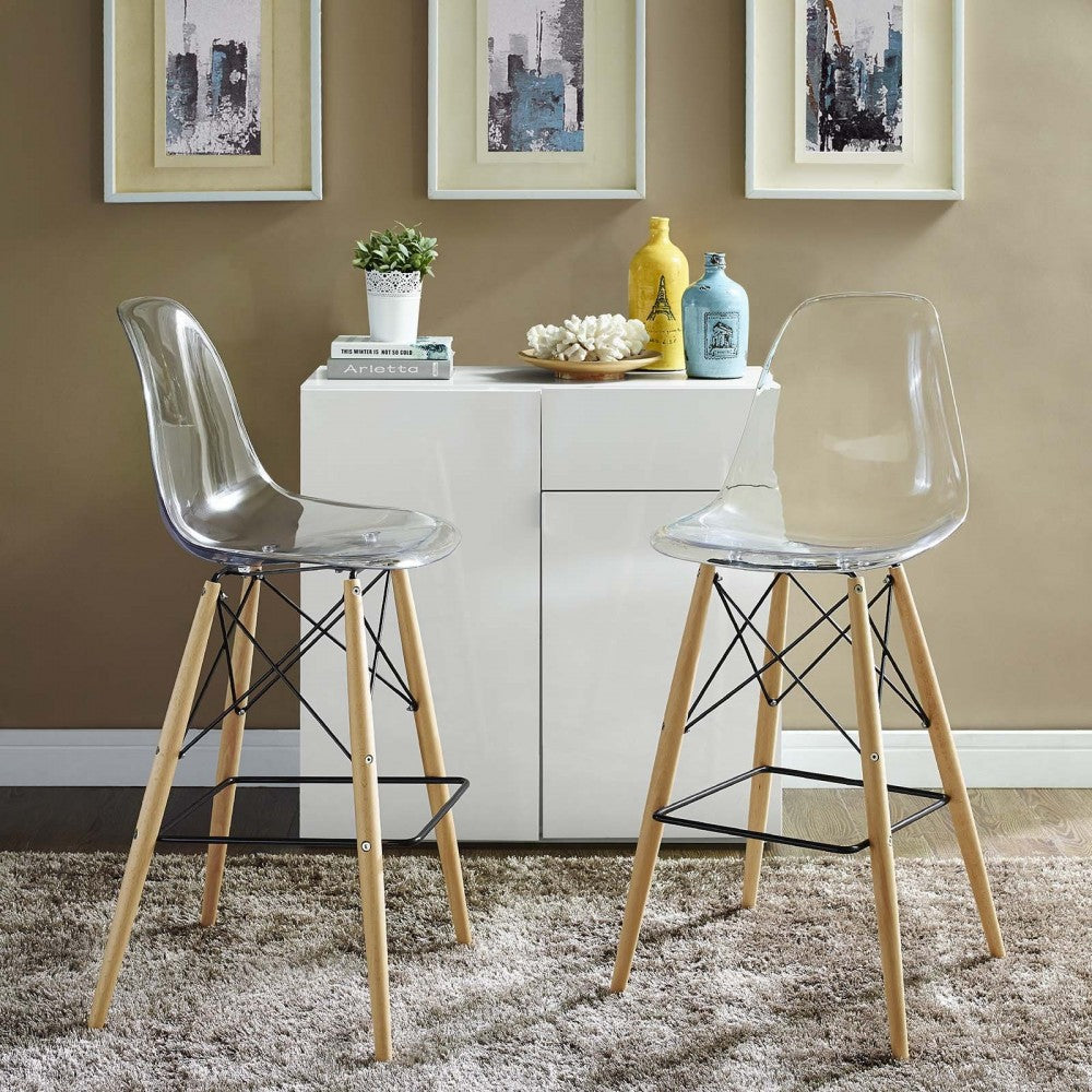 Pyramid Dining Side Bar Stool Set of 2, Clear