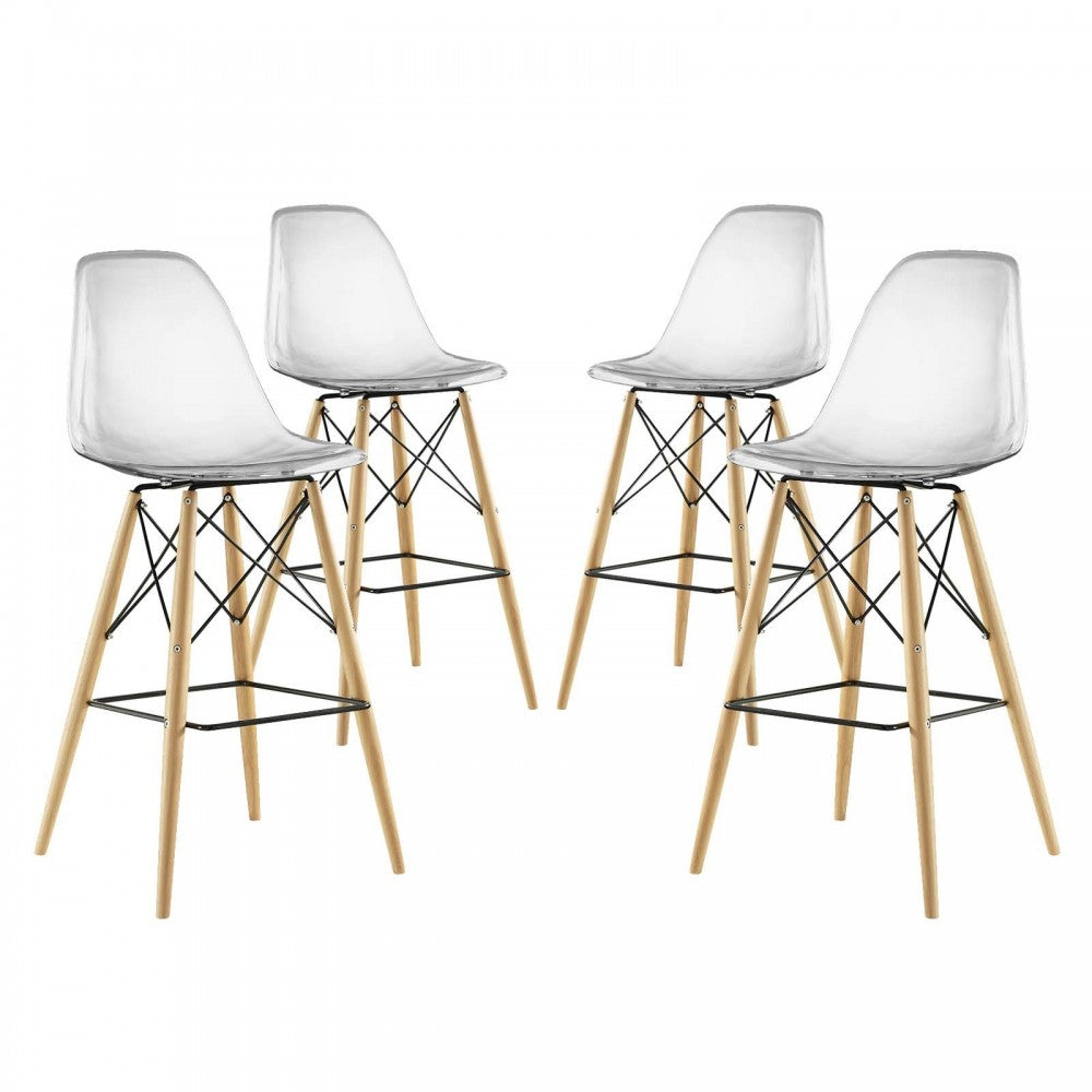 Pyramid Dining Side Bar Stool Set of 4, Clear