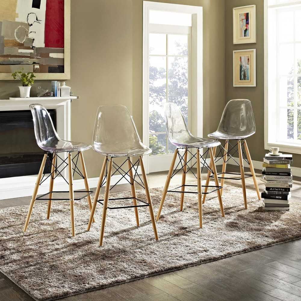 Pyramid Dining Side Bar Stool Set of 4, Clear