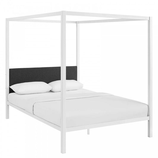 Raina Queen Canopy Bed Frame, White, MOD-5570-WHI-GRY