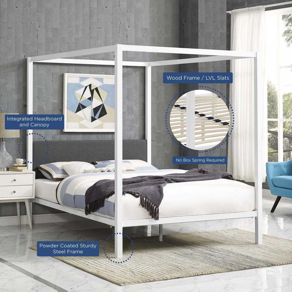 Raina Queen Canopy Bed Frame, White, MOD-5570-WHI-GRY