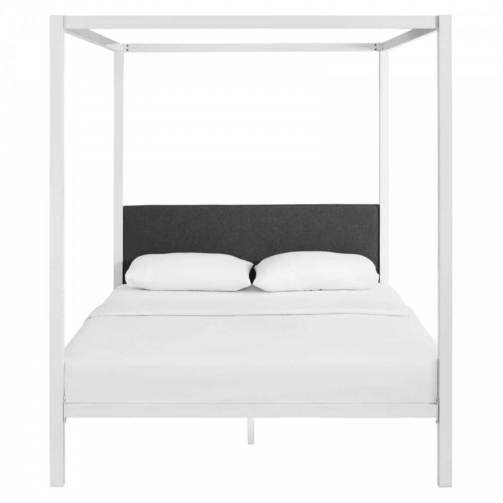 Raina Queen Canopy Bed Frame, White, MOD-5570-WHI-GRY