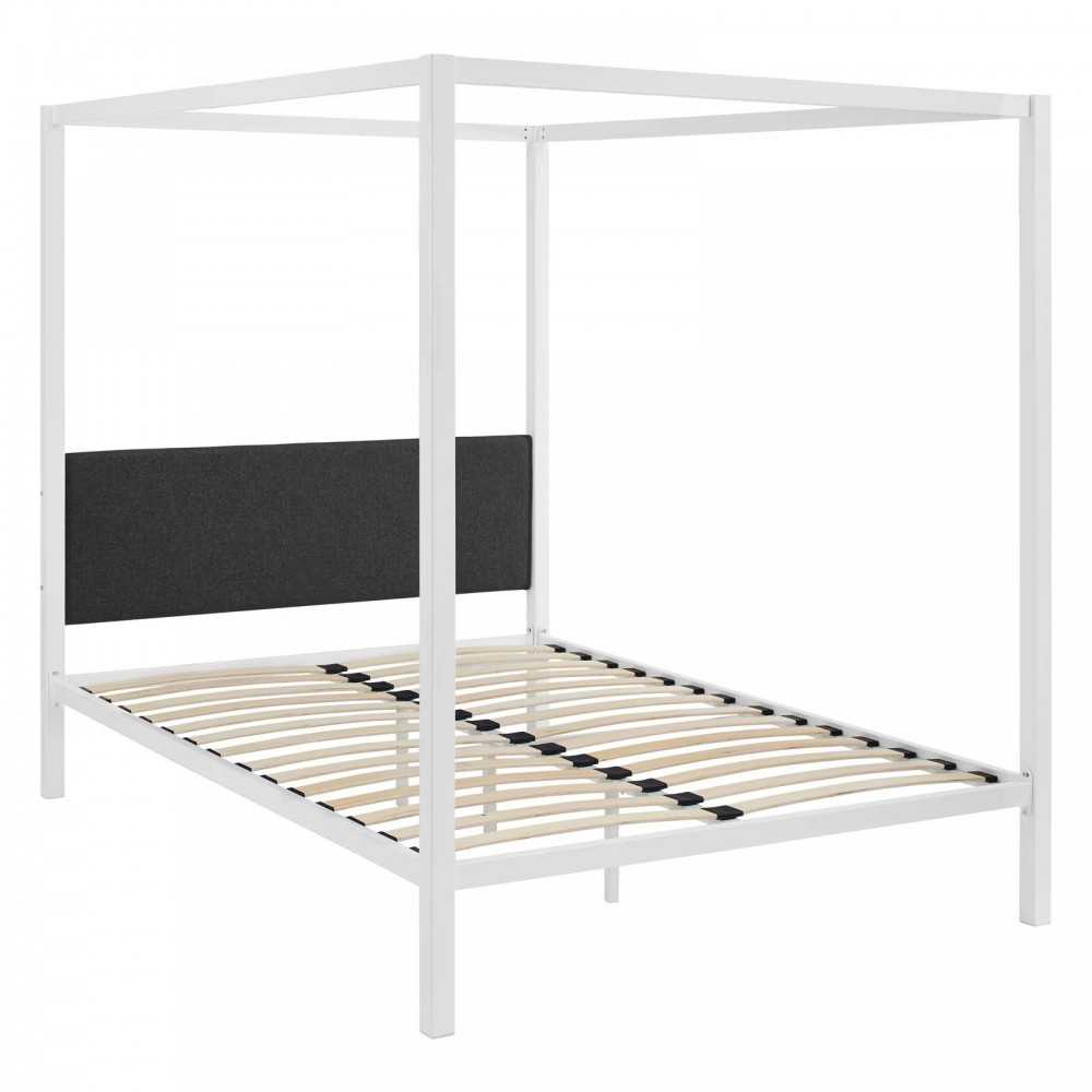 Raina Queen Canopy Bed Frame, White, MOD-5570-WHI-GRY