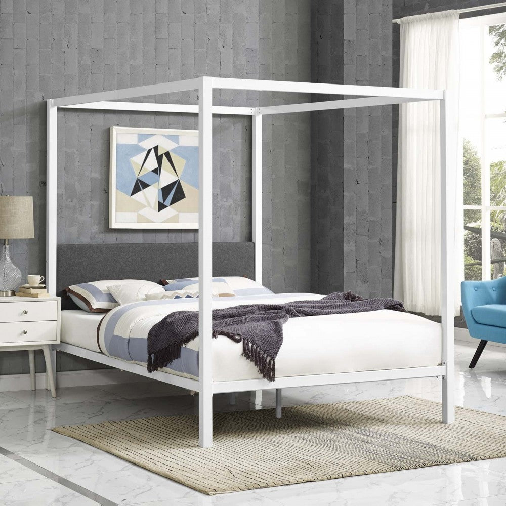 Raina Queen Canopy Bed Frame, White, MOD-5570-WHI-GRY