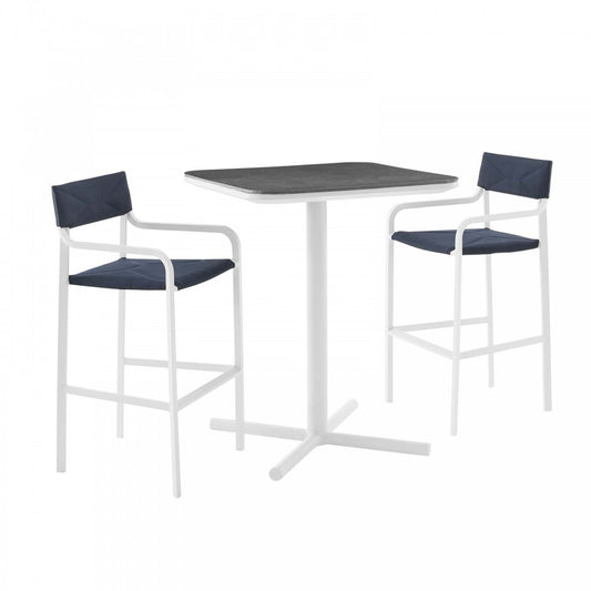 Raleigh 3 Piece Outdoor Patio Aluminum Bar Set, White Navy