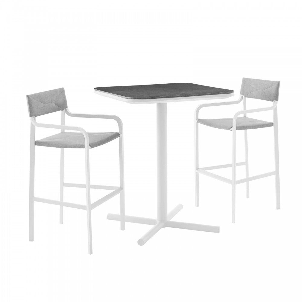 Raleigh 3 Piece Outdoor Patio Aluminum Bar Set, White Gray