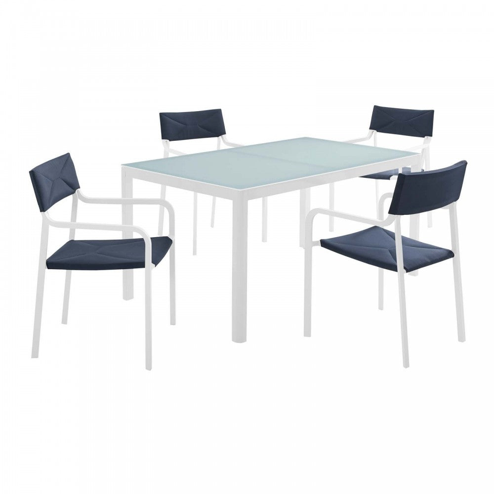 Raleigh 5 Piece Outdoor Patio Aluminum Dining Set, White Navy