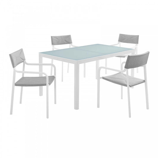 Raleigh 5 Piece Outdoor Patio Aluminum Dining Set, White Gray