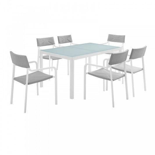 Raleigh 7 Piece Outdoor Patio Aluminum Dining Set, White Gray