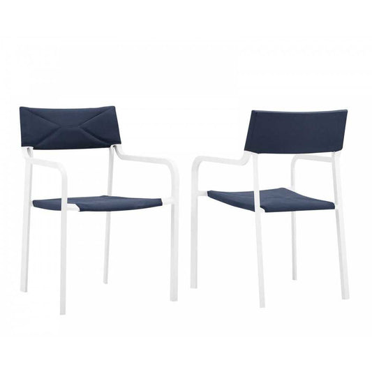Raleigh Outdoor Patio Aluminum Armchair Set of 2, White Navy