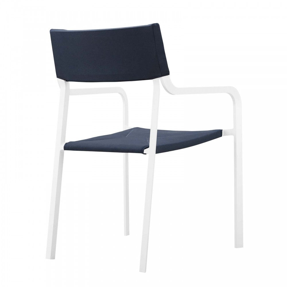 Raleigh Outdoor Patio Aluminum Armchair Set of 2, White Navy