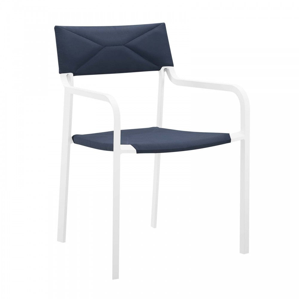 Raleigh Outdoor Patio Aluminum Armchair Set of 2, White Navy