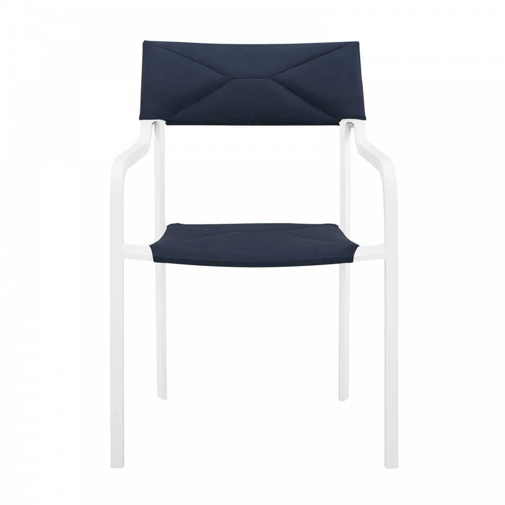 Raleigh Outdoor Patio Aluminum Armchair Set of 2, White Navy