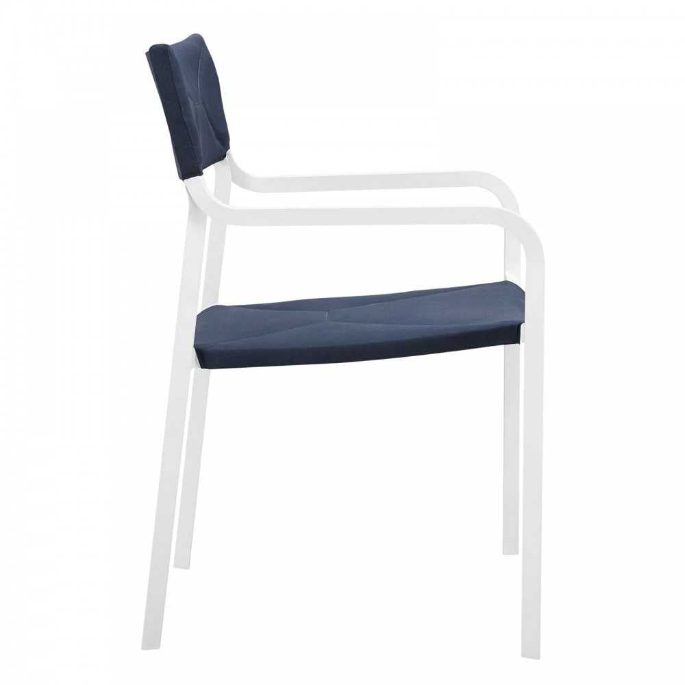 Raleigh Outdoor Patio Aluminum Armchair Set of 2, White Navy