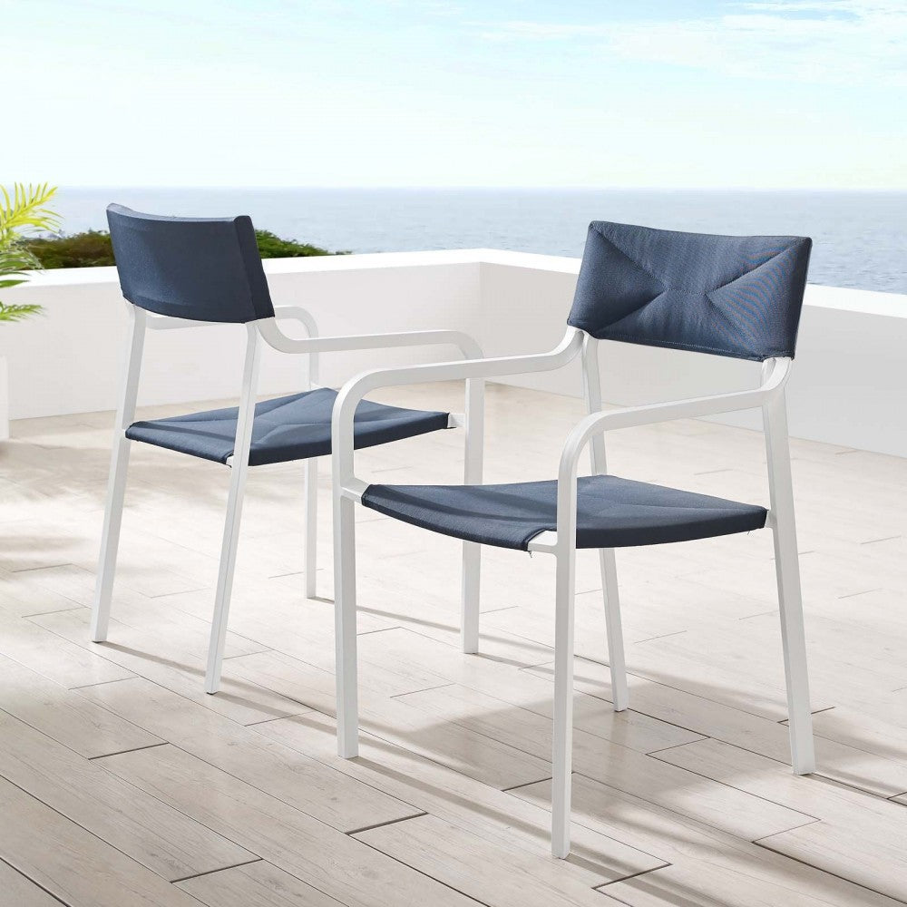 Raleigh Outdoor Patio Aluminum Armchair Set of 2, White Navy