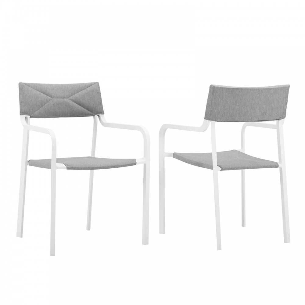 Raleigh Outdoor Patio Aluminum Armchair Set of 2, White Gray
